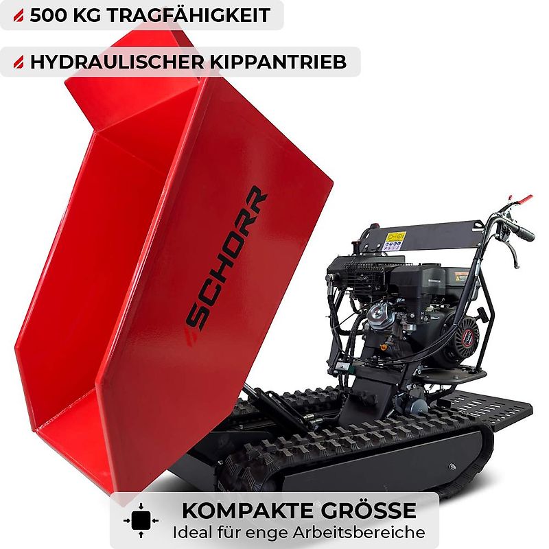 SCHORR Minidumper RR500DHKA 500kg mit Kipphydraulik und Mitfahrplattform NEU Raupendumper 9,2 PS Motor Dumper Schubkarre Motorschubkarre