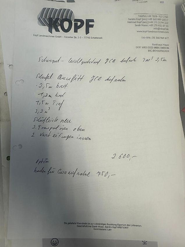 JCB Schwergut, Leichtgutschaufel JCB-Q-Fit 2,5 m 3m³